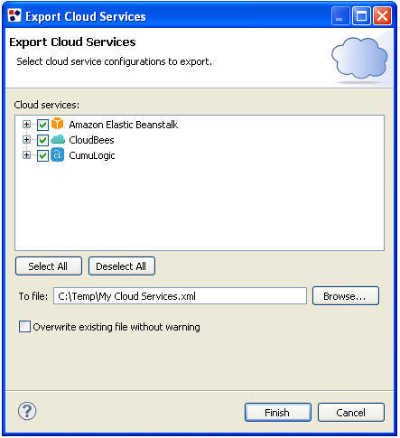 Export Cloud Services dialog
