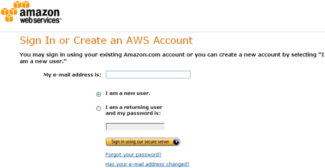 AWS registration form