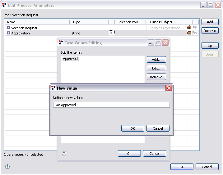 Define the Approvation parameter case values Define the Approvation parameter case values