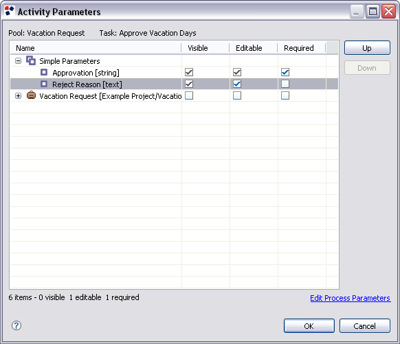Set the Approve Vacation Days Task parameters Set the Approve Vacation Days Task parameters