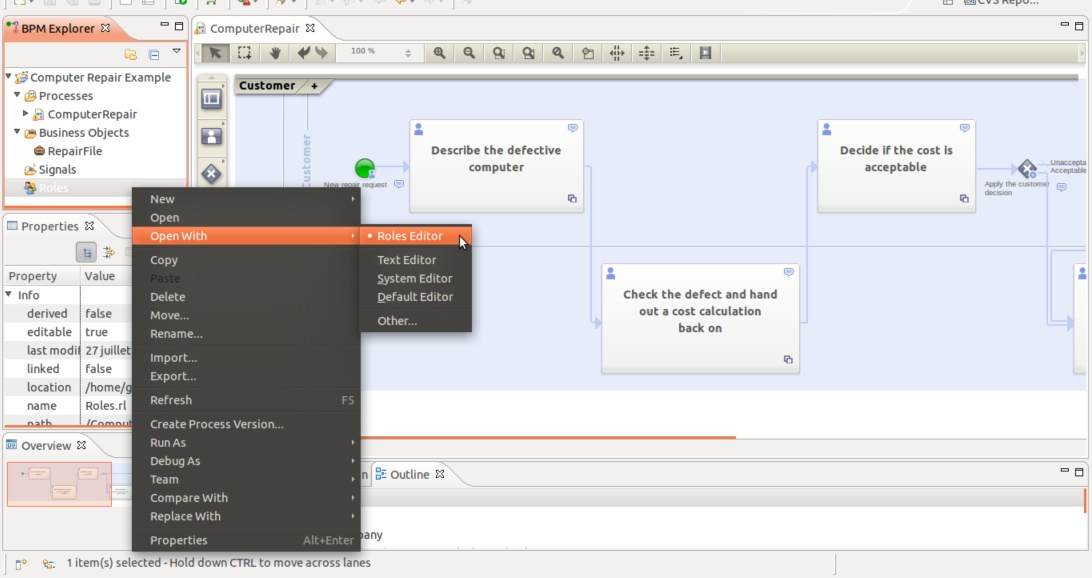 Open Roles Configuration Panel