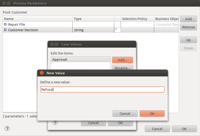 Define the Customer decision parameter case values