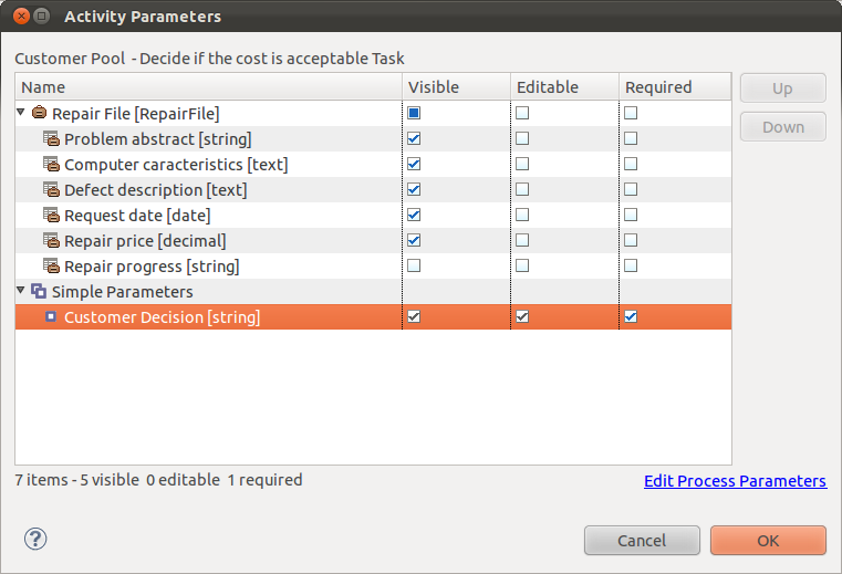 Define the Customer decision parameters