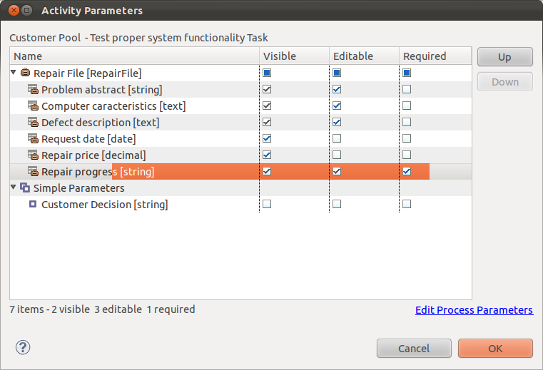 Set the Repair Tasks parameters