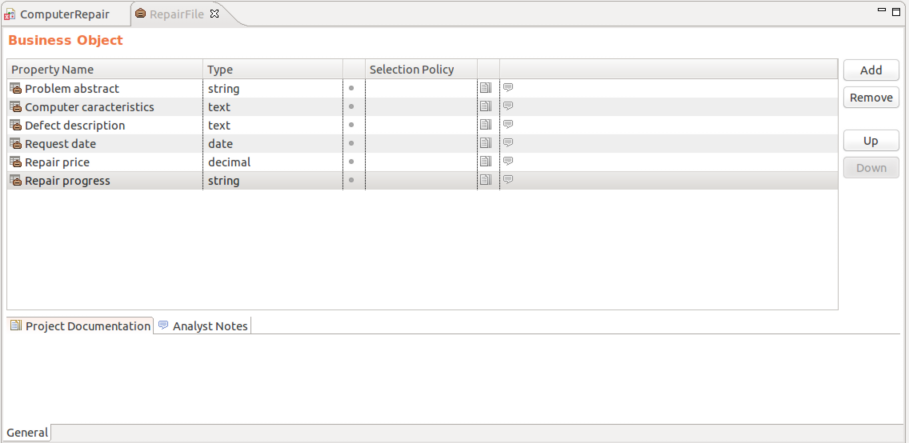 Add the properties to the Repair File Business Object