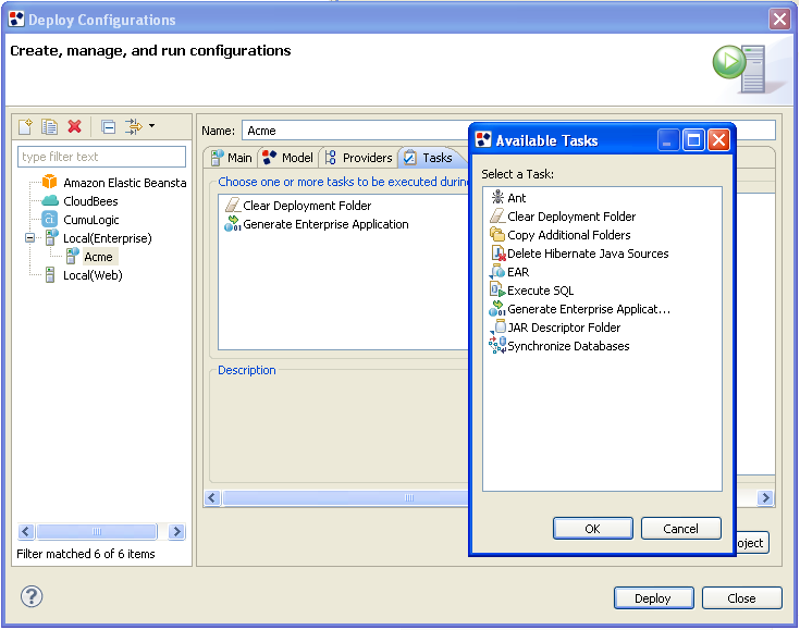 Deploy Configurations dialog