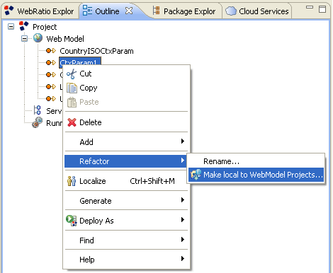 Make Context Parameter local to WebModel Projects