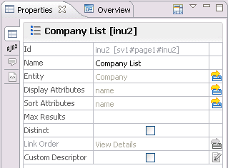 The Properties View of the Index Unit