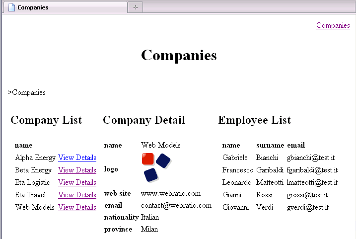 The generated Web application