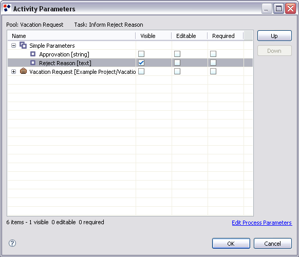 Set the Inform Reject Reason Task parameters