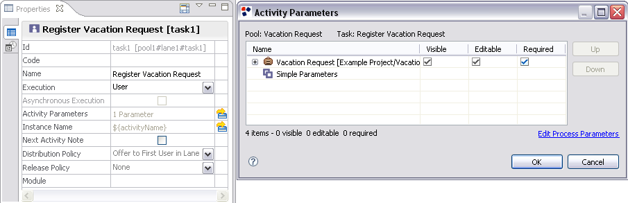 Set the Register Vacation Request Task parameters
