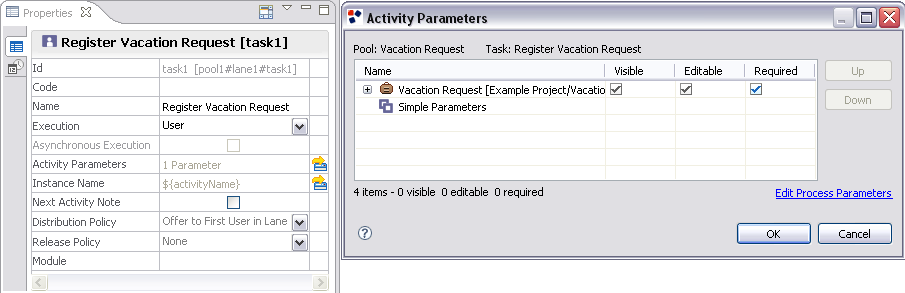 Set the Register Vacation Request Task parameters Set the Register Vacation Request Task parameters