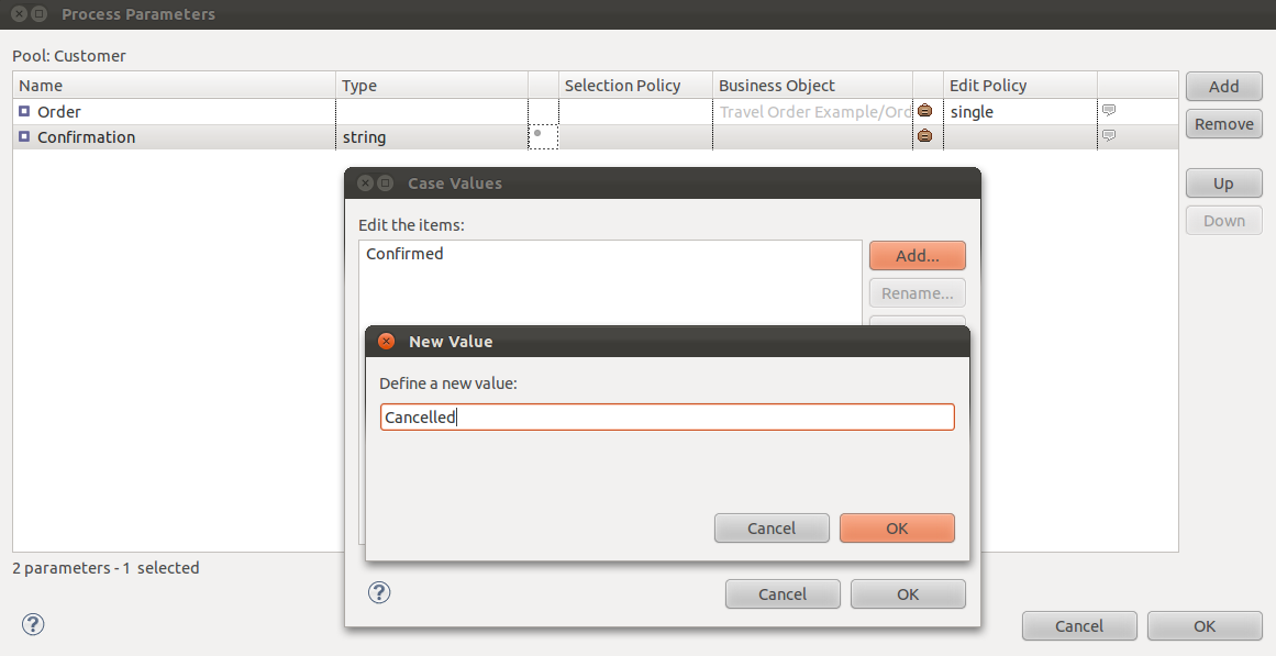 Define the Confirmation parameter case values