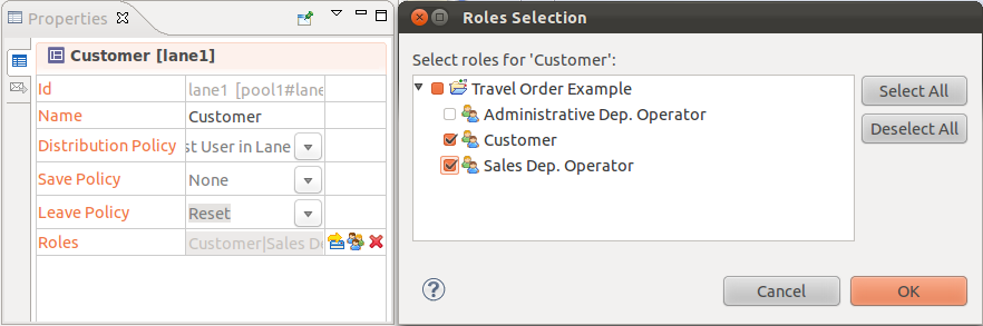 Define the Roles that can act as Customer in the Travel Order Process Model