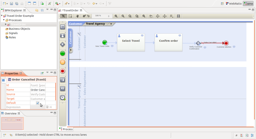 Add a Flow Connector representing the case in which the customer cancels his order