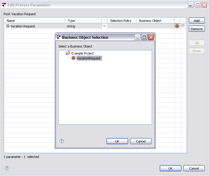 Add the Vacation Request process parameter Add the Vacation Request process parameter