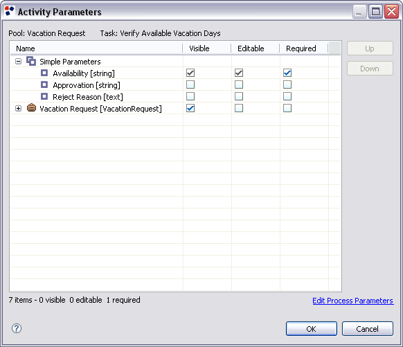 The Verify Available Vacation Days Service Task Parameters